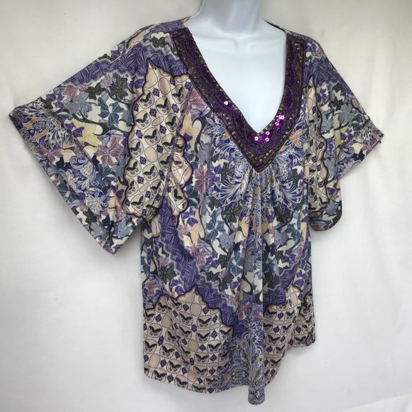 Live & Let Live Women Purple Embellished Blouse XL - Picture 3 of 7